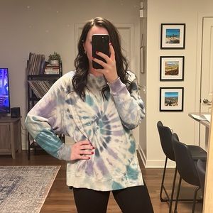 American Eagle AE Forever Printed Purple and Blue Tie Dye Crewneck